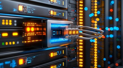 Poster - Data center operation server management technology infrastructure digital environment close-up view efficiency optimization strategies