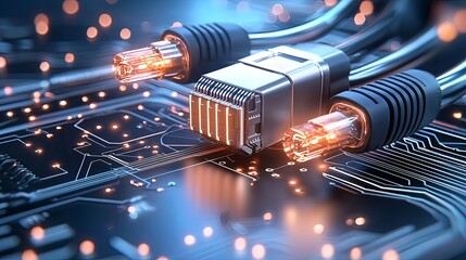 Poster - Connecting innovation high-tech cable connection on circuit board digital environment macro perspective technology insight