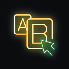 Poster - Neon glowing icon of a cursor clicking on the letter b, with the letter a beside, representing choosing, selecting or options