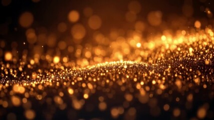 Wall Mural - Golden particles in an undulating wave formation, shimmering with dynamic light against a dark backdrop.