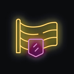Poster - Neon flag waving with shield logo icon vector illustration