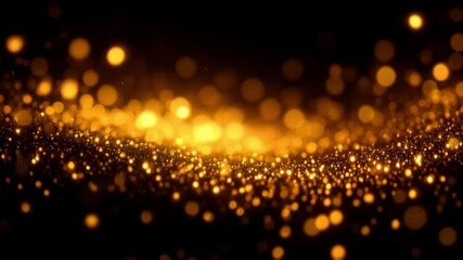 Wall Mural - Golden glittering light particles forming a wave-like motion on a dark background, perfect for festive visuals.