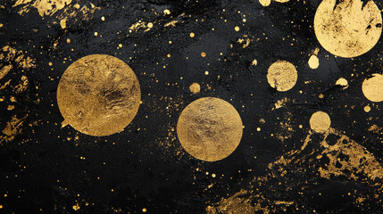 Poster - Golden circles against a black background create a stunning artistic display