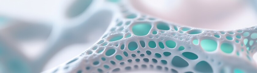 Poster - This artwork features a 3D cellular grid showcasing metallic textures that emit a soft glow in neon green and cyan. The organic design offers a futuristic feel and ample space for text overlay