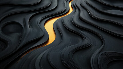 Poster - Abstract black waves with golden path flowing through