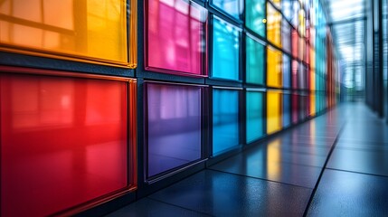 Poster - Colorful Glass Wall with Vibrant Panels in Modern Architecture
