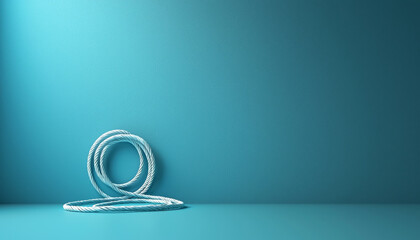Poster - Elegant coiled rope on minimalist turquoise background