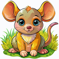 Wall Mural - Vector illustration of a baby mouse on the grass on white background - Generative AI
