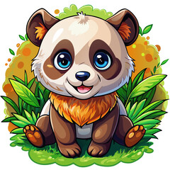 Wall Mural - Vector illustration of a baby bear on the grass on white background - Generative AI
