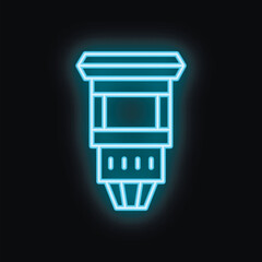Poster - Blue neon icon of a camera lens shining in the dark, photography equipment concept