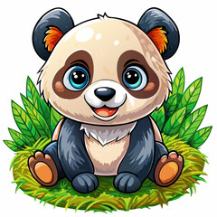 Wall Mural - Vector illustration of a baby bear on the grass on white background - Generative AI
