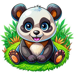 Wall Mural - Vector illustration of a baby bear on the grass on white background - Generative AI
