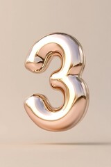 Poster - A matte gold number three stands prominently against a smooth beige background. Soft light reflections enhance its luxurious look, offering ample space for branding or text overlay