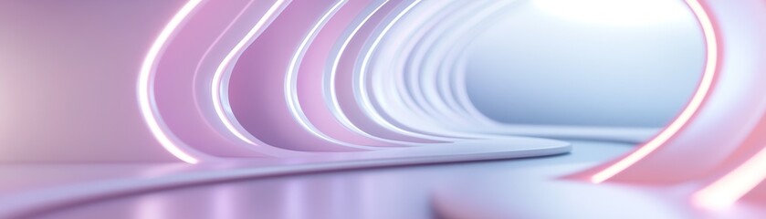 Poster - A striking white digital tunnel features glowing lines in shades of cyan and purple spiraling inward, creating an immersive experience against a neutral gradient backdrop