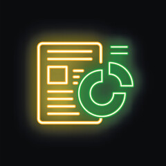 Poster - Neon icon of a document with a chart representing a business report illuminating the dark