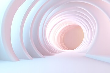 Poster - This visually striking digital tunnel features glowing neon lines spiraling inward in shades of cyan and purple. Set against a neutral gradient background, it offers ample space for text or branding