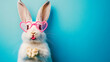 © Art.disini - A white rabbit with pink heart-shaped glasses on a blue background.