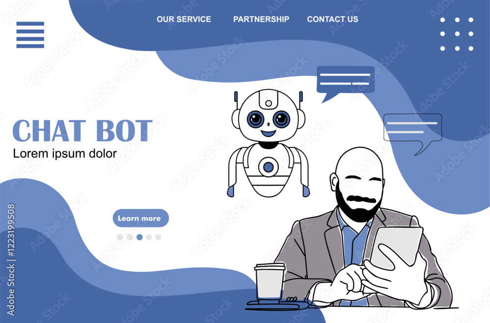 Landing page, web site template with AI chat bot virtual assistant ...