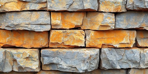 Poster - Natural stone wall with textured surfaces and warm colors in an outdoor setting