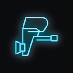 Poster - Blue neon sign of a security camera recording on a black background