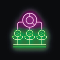 Poster - Neon icon representing market research with a magnifying glass analyzing data for a specific target audience