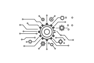 Poster - Interconnected gears and circuits; technology concept