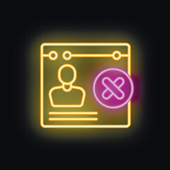 Poster - Yellow and purple neon icon of an account or profile being deleted on a black background