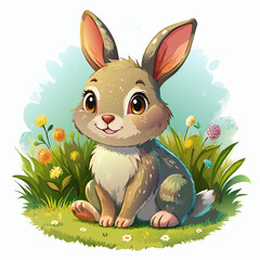Wall Mural - Vector illustration of a baby piglet on the grass on white background - Generative AI
