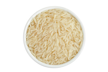 Wall Mural - rice basmati in a ceramic bowl isolated on white background. Top view. Flat lay