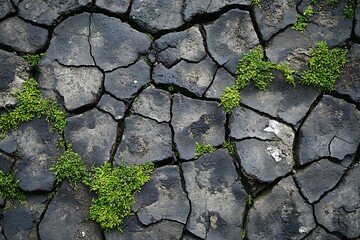 green grass and cracked earth