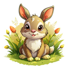 Wall Mural - Vector illustration of a baby rabbit on the grass on white background - Generative AI
