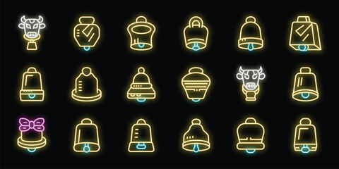 Poster - Collection of neon cowbell icons with diverse styles and colors