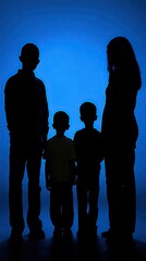 Wall Mural - Family silhouette, blue background, togetherness, studio shot, for family, love, unity concepts