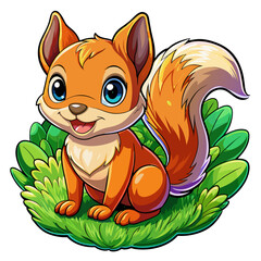 Wall Mural - Vector illustration of a baby squirrel on the grass on white background - Generative AI
