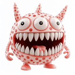 3D icon cartoon of a polka-dotted monster with an oversized toothy grin, isolated on a white background --quality 2