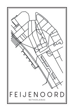 Printable downtown road map poster of the Dutch city of FEIJENOORD on solid white background with city name