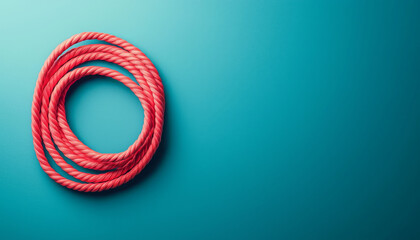 Poster - Elegant coiled rope on minimalist turquoise background
