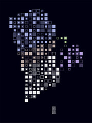 Poster - Rhode Island, shape of the state built of colored cells. Digital style map of Rhode Island on dark background. Large size square blocks. Plain vector illustration.