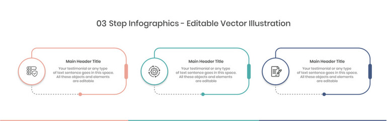 3 Steps Infographics Design Template - Graph, Pie chart, workflow layout, rectangle diagram, brochure, report, presentation, web design Editable Vector illustration