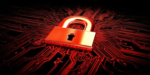 Poster - Digital security lock on circuit board background, symbolizing cybersecurity and data protection