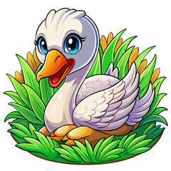 Wall Mural - Vector illustration of a baby duck on the grass on white background - Generative AI
