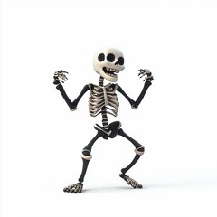 3D icon cartoon of an animated dancing skeleton, isolated on a white background 