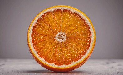 Poster - A slice of orange with a white stem. The orange is cut in half and the inside is visible