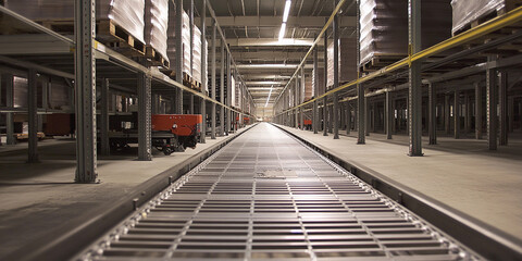 Aufkleber - Warehouse interior with long aisles and storage pallets