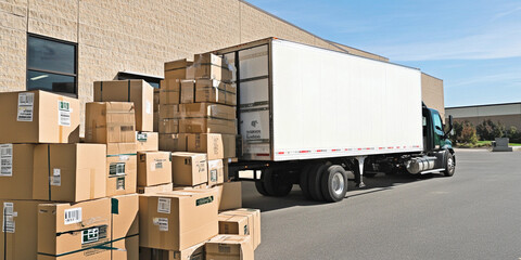 Aufkleber - Delivery truck parked beside stacked boxes in a loading area