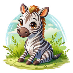 Wall Mural - Vector illustration of a baby giraffe on the grass on white background - Generative AI
