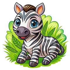 Wall Mural - Vector illustration of a baby giraffe on the grass on white background - Generative AI
