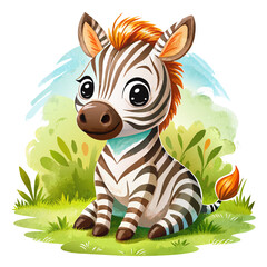 Wall Mural - Vector illustration of a baby giraffe on the grass on white background - Generative AI

