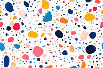 Poster - Colorful abstract pattern created by scattered paint blobs and dots on a white background at an art studio