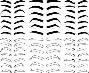 Wall Mural - eyebrows shaping icons in flat line set. different style male and female vector for apps or website 